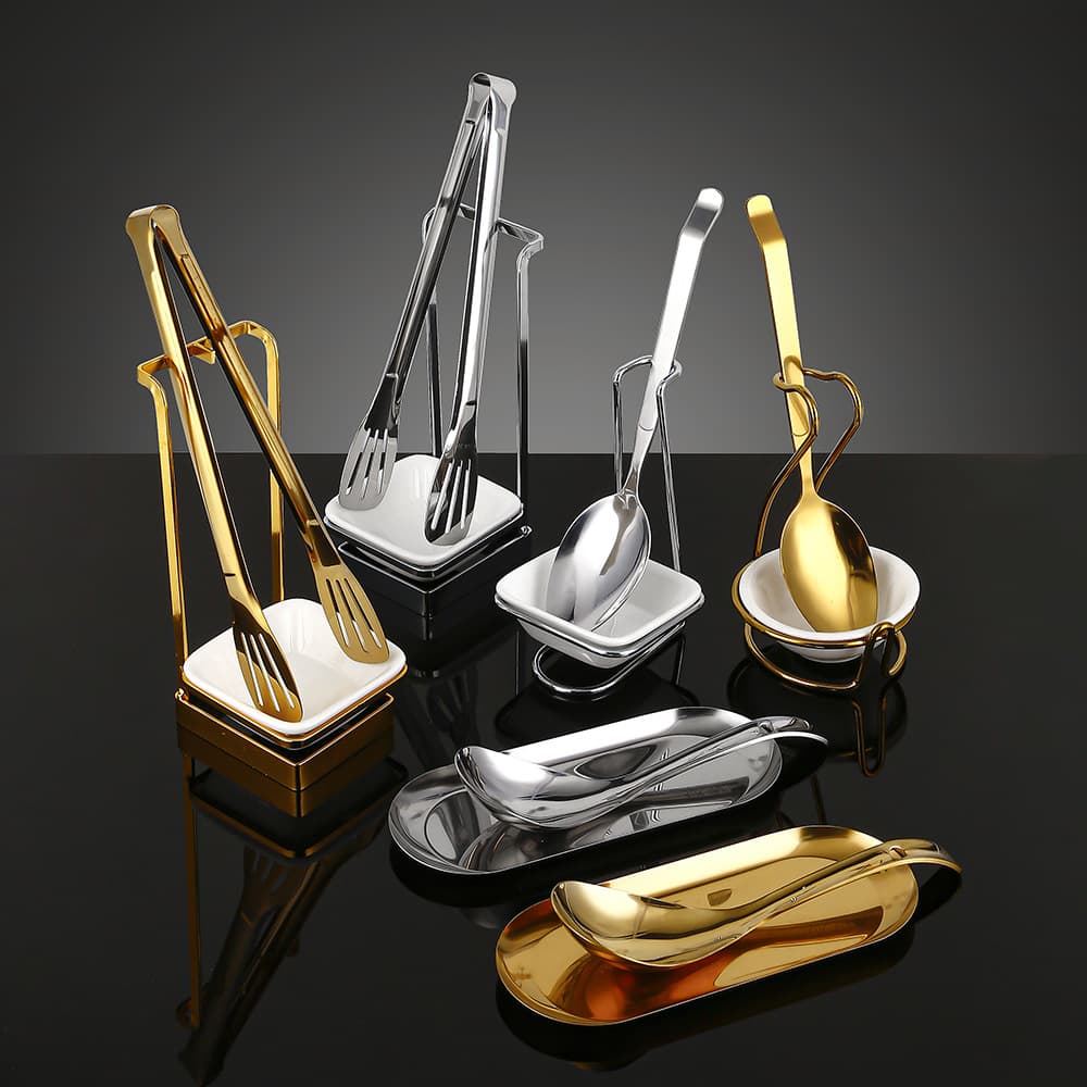 Commercial 304 Stainless Steel Spoon Rest, Gold-Plated Tray for Buffet Serving Utensils