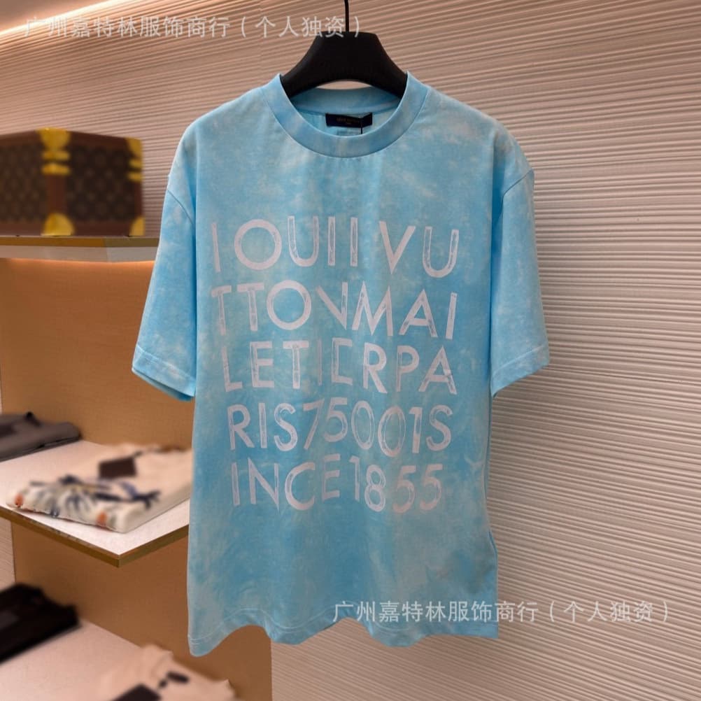 Cross-border foreign trade Lvjia flat replacement T-shirt tie-dye letter printed short-sleeved trendy brand men and women loose Lvjia short-sleeved T-shirt
