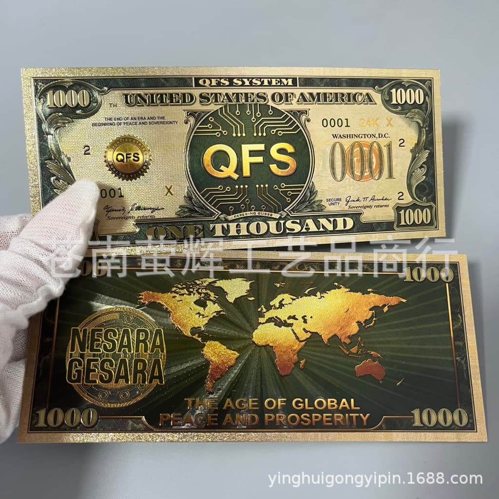 QFS plastic gold banknote commemorative coin 2026 new cross-border commemorative banknote creative European and American holiday gifts