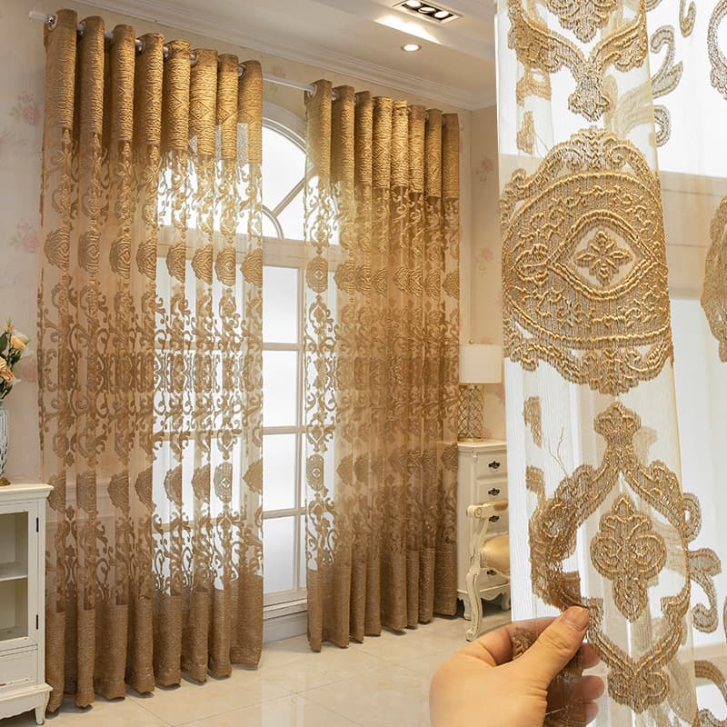 Factory direct wholesale of high-end luxury European-style openwork villa curtains, window screens, embroidered gauze, cross-border e-commerce platforms like AliExpress.