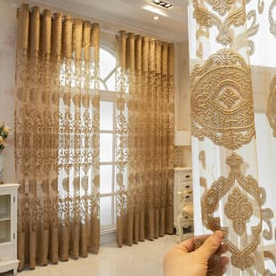 Factory Wholesale High-End Luxury European Large Hollow-Out Villa Coffee Curtain Window Sheer Curtain Embroidered Sheer Cross-Border AliExpress