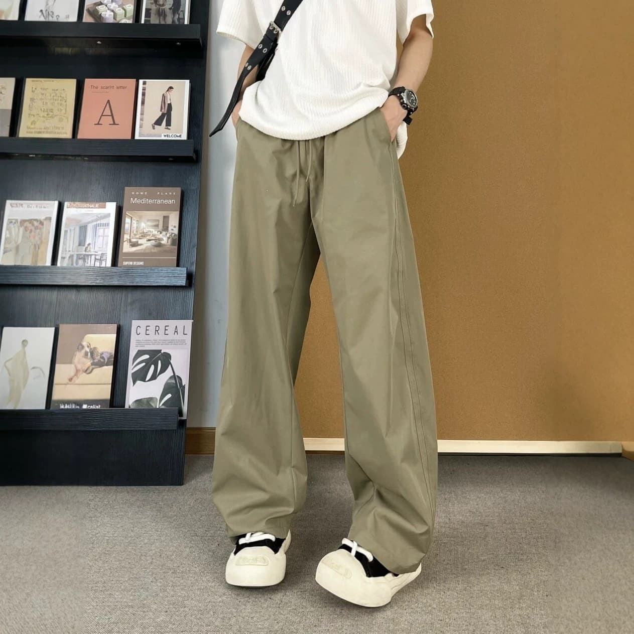 Japanese Style Simple Casual Pants Men Streetwear American Loose Wide Leg Pants High Street Rogue Straight Long Pants Men's Clothing