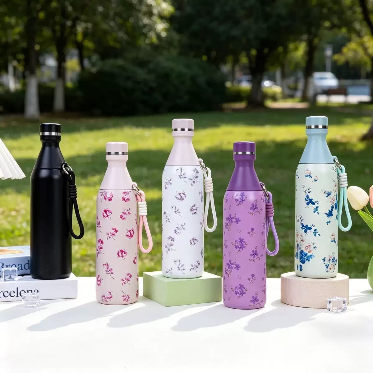 New Stainless Steel Insulated Cup High-Quality Portable Sports Water Bottle with Rope Handle Stainless Steel Student Sports Cola Bottle