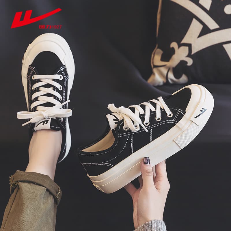 Warrior Low-Top Thick-Soled Solid Canvas Shoes Spring New Comfortable Versatile Casual Shoes Unisex Black Shoes