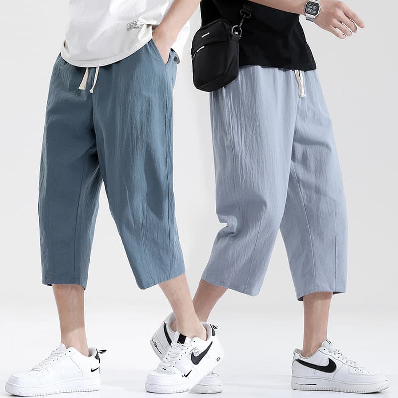Capri Pants for Men Casual Summer Thin Loose Fit Korean Style Plus Size Cotton Linen Men's Clothing Wholesale