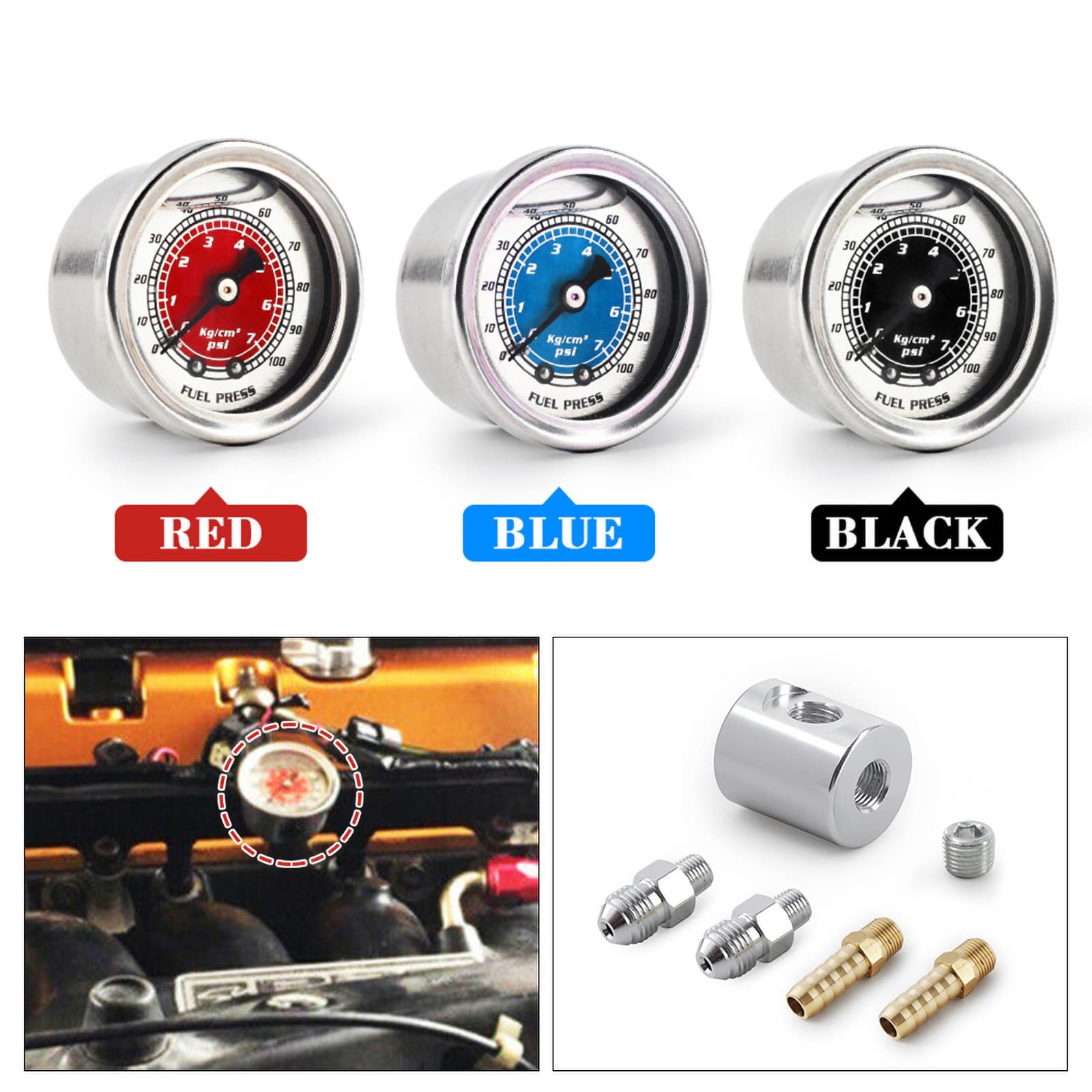 Car modification fuel pressure gauge oil pressure gauge 1/8 "NPT for Honda Civic 0-100PSI