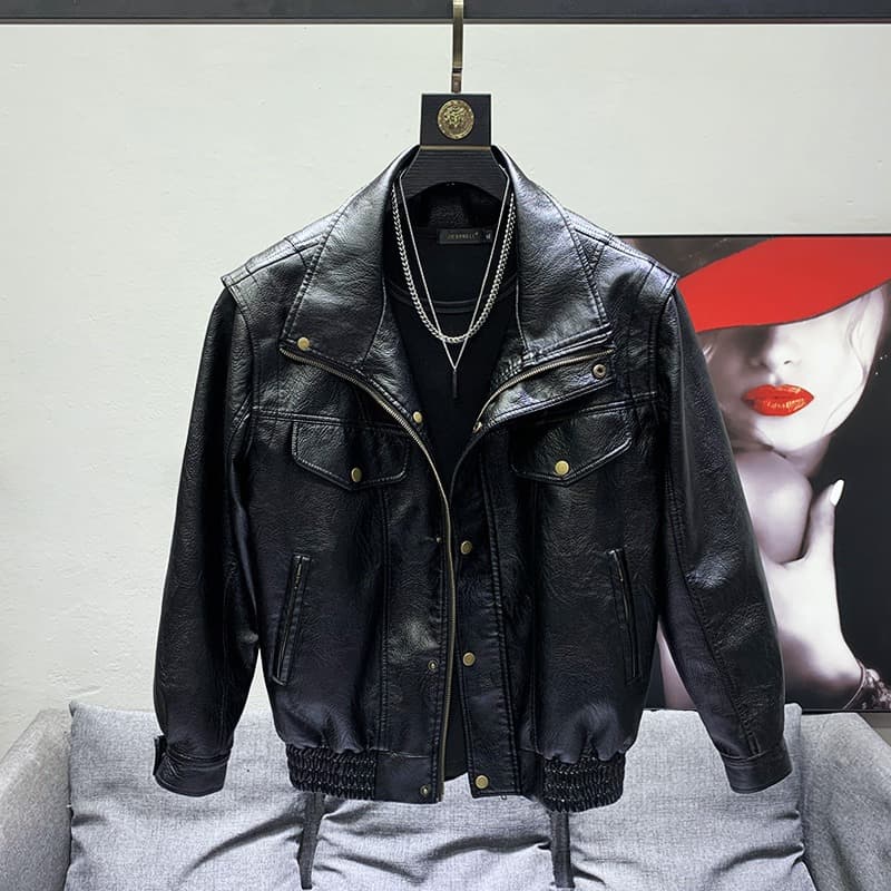 Autumn and winter motorcycle wear leather jacket men's loose ins trendy Korean style trendy handsome men's handsome youth leather jacket jacket