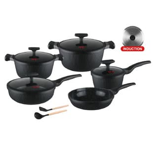 HK New Style Dense Vertical Grain 11-Piece Set, Non-Stick Cookware Set with Composite Bottom Silicone Glass Lid, Die-Cast Pot, Stoneware Cookware
