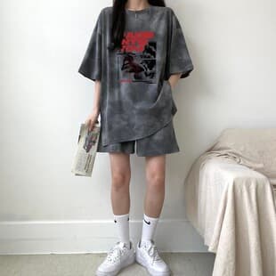School-style Casual Short Sleeve Top and Shorts Set, Tie-Dye Two-Piece, Letter Print, Cute Youth Sportswear Suit