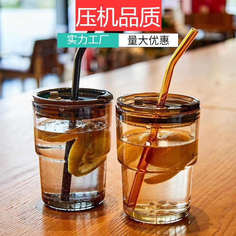 Free Shipping Trendy Bamboo Joint Cup with Lid and Straw, Ins Style Gift Glass Cup Promotional Small Gift Water Cup
