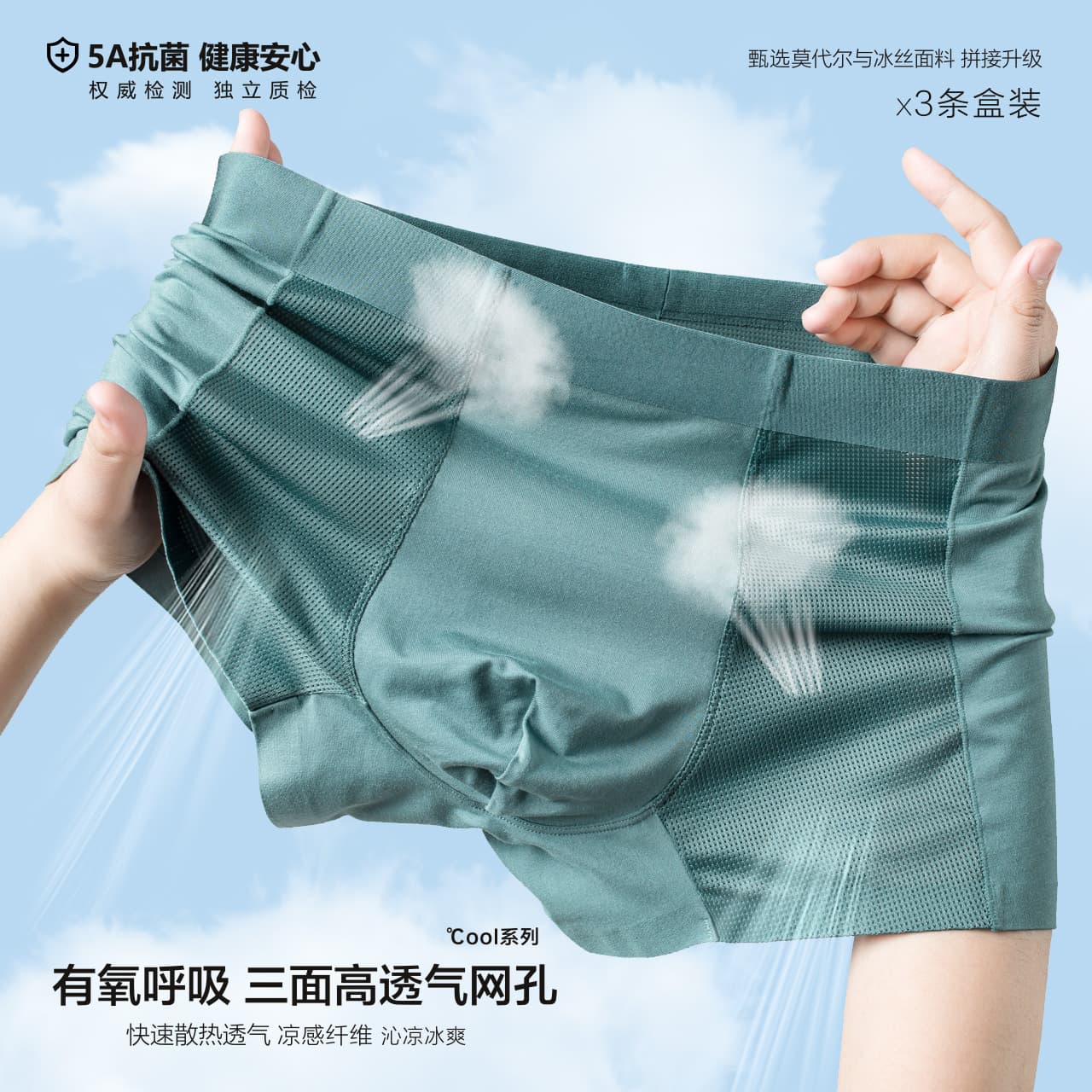 Premium Gift Box Men's Modal Underwear Ice Silk Mesh Breathable 5A Antibacterial Seamless Boxer Briefs