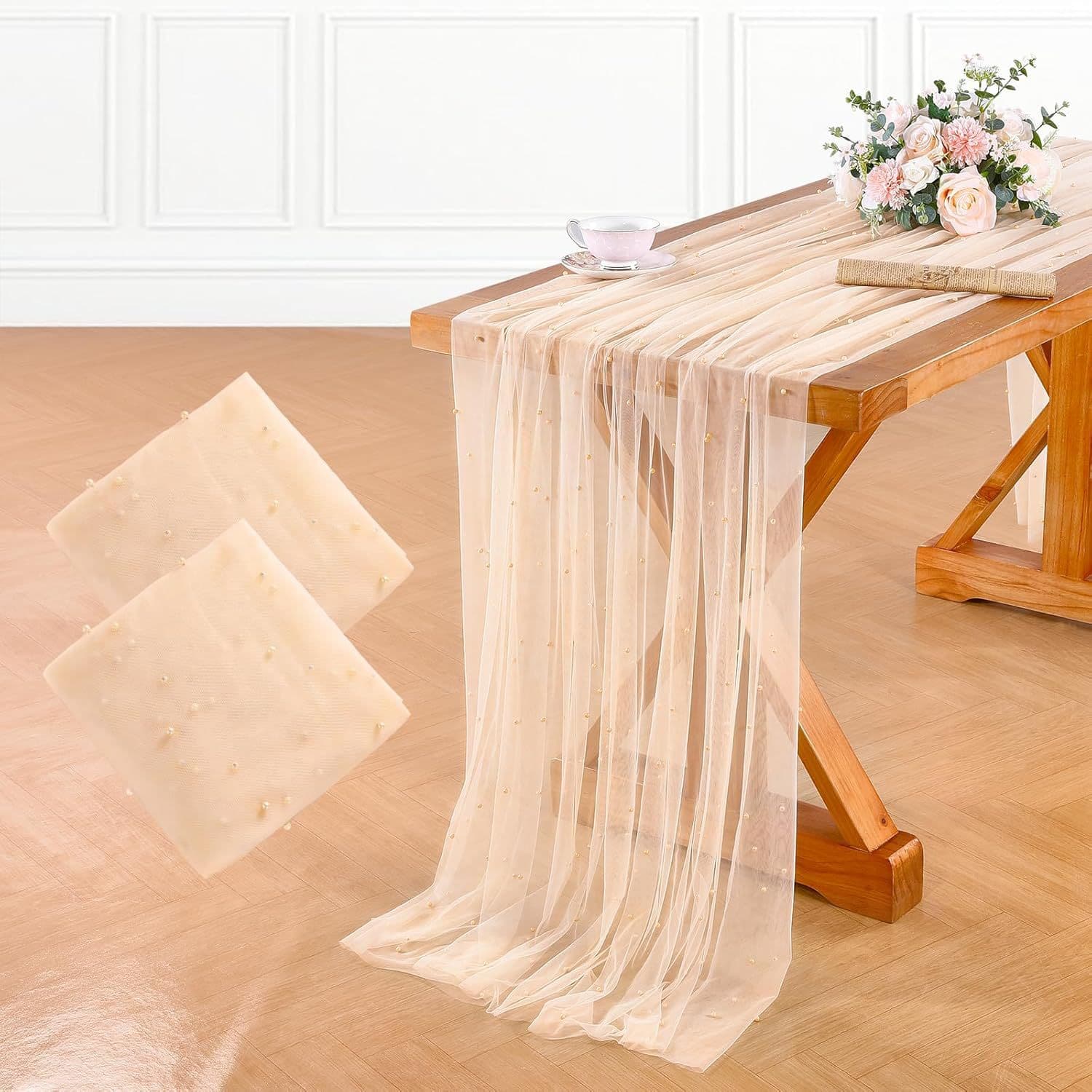 Pearl mesh table flag curtain wedding party event celebration table decoration tablecloth photography atmosphere layout props