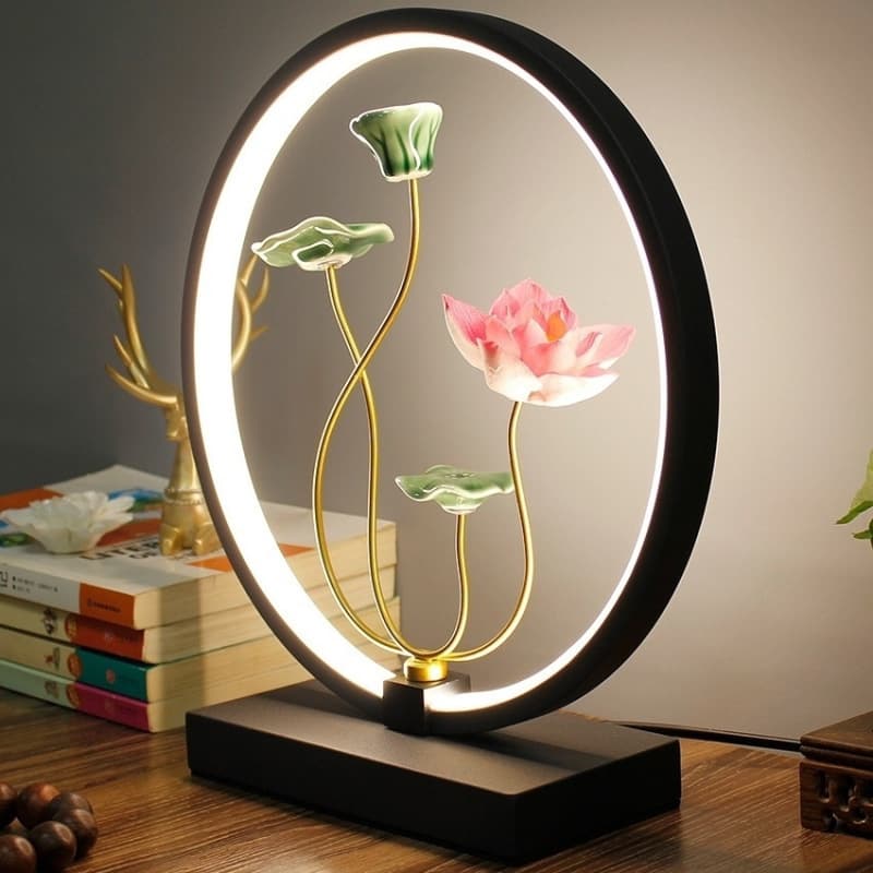 New Chinese style retro table lamp bedroom bedside lamp remote control touch usb smart lotus study coffee table night decorative lamp