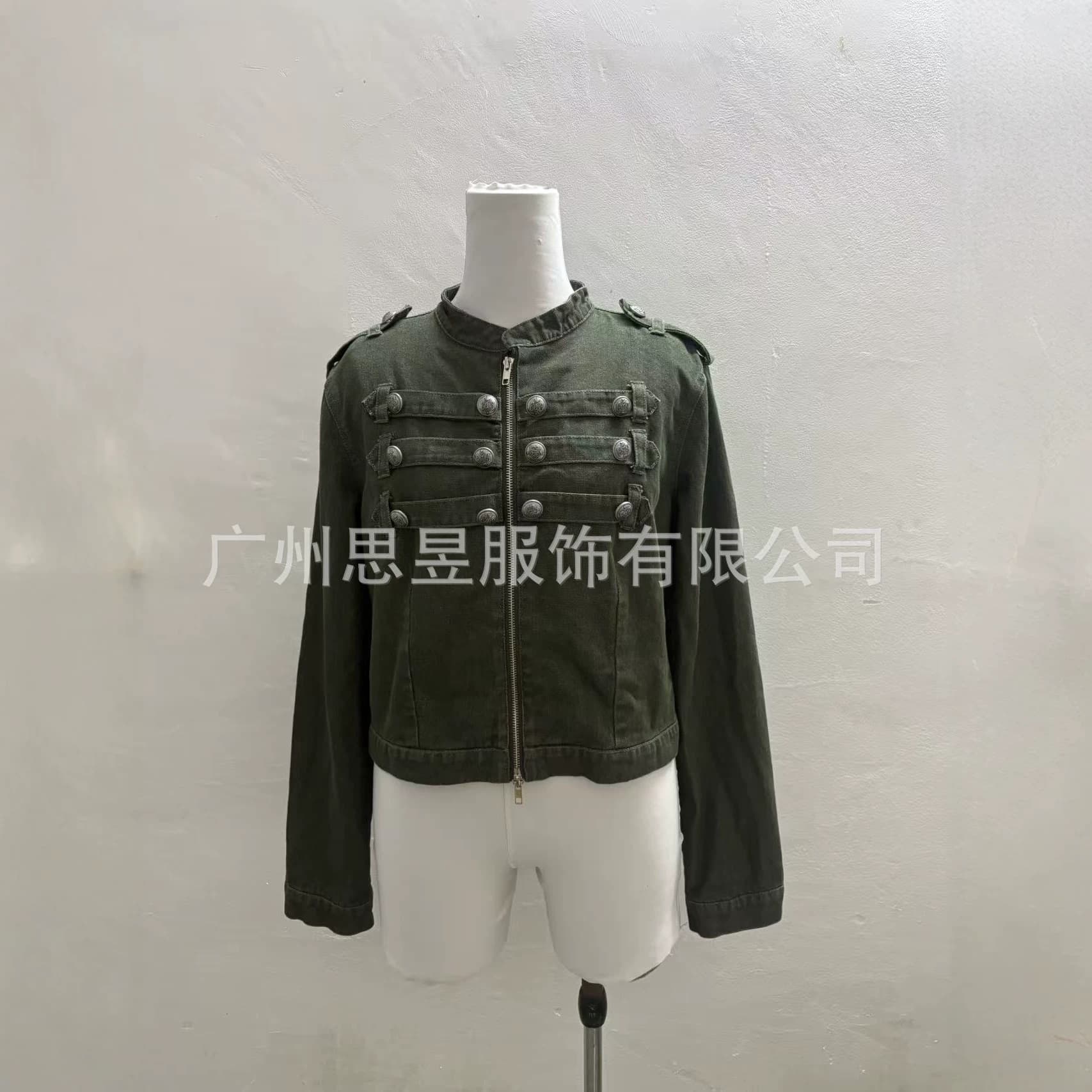 2026 Cross-border Heavy-duty Motorcycle Washed Stand-collar Denim Jacket Metal Button Stand-collar Short Denim Jacket