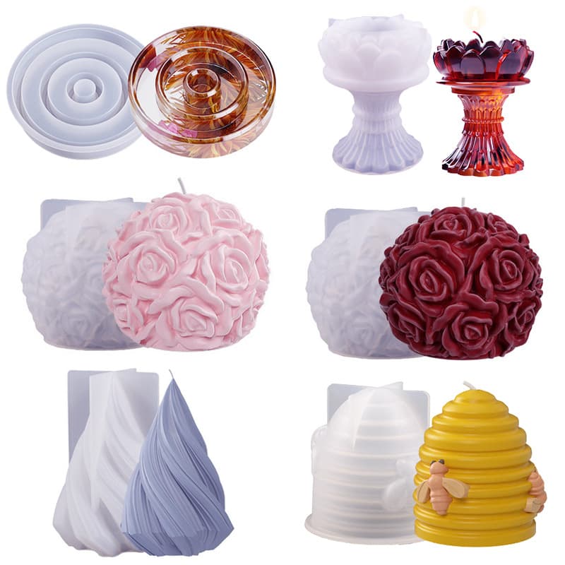36 Resin Silicone Molds for Candle Making - Lotus, Rectangle, Ball, Sphere, Honeycomb, Spiral, DIY Candle Craft Molds