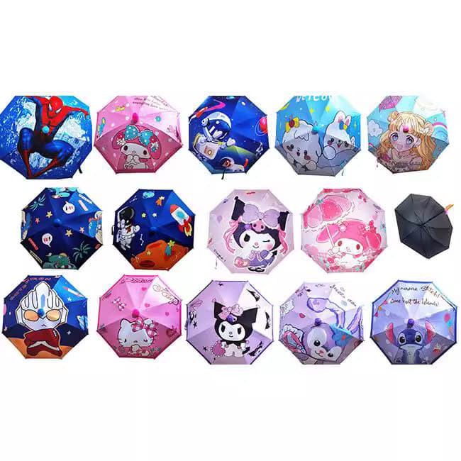 Medium black coating children's umbrella girls/boys students ultra-light cute princess automatic anti-pinch all-weather umbrella wholesale