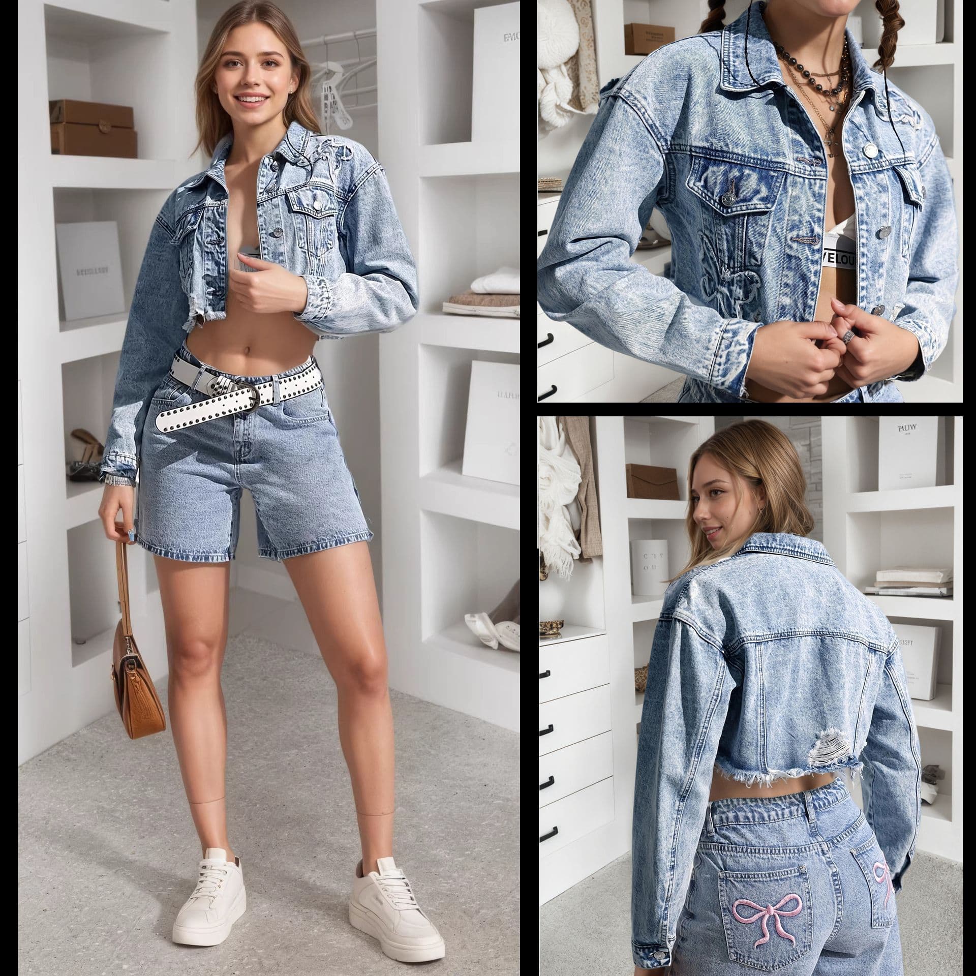 Cross-Border Best-Selling European and American Style Short Casual Denim Jacket for Women, Vintage Slim Fit American Jacket in Stock