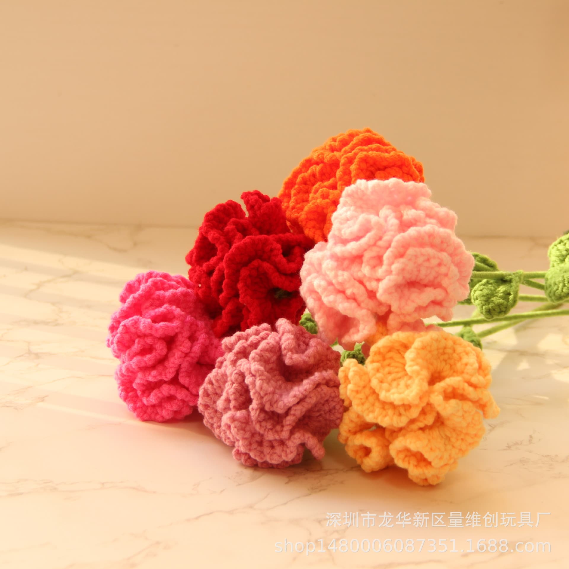 Handmade Knitted Simulated Carnation Flower with Packaging, Women's Day Gift, Mother's Day Gift, Home Decor