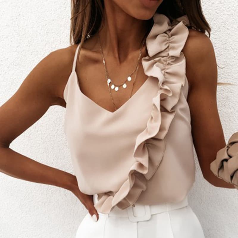 European and American Summer wish AliExpress Top Cross-border Sexy Elegant Backless Ruffled Sling Top for Women