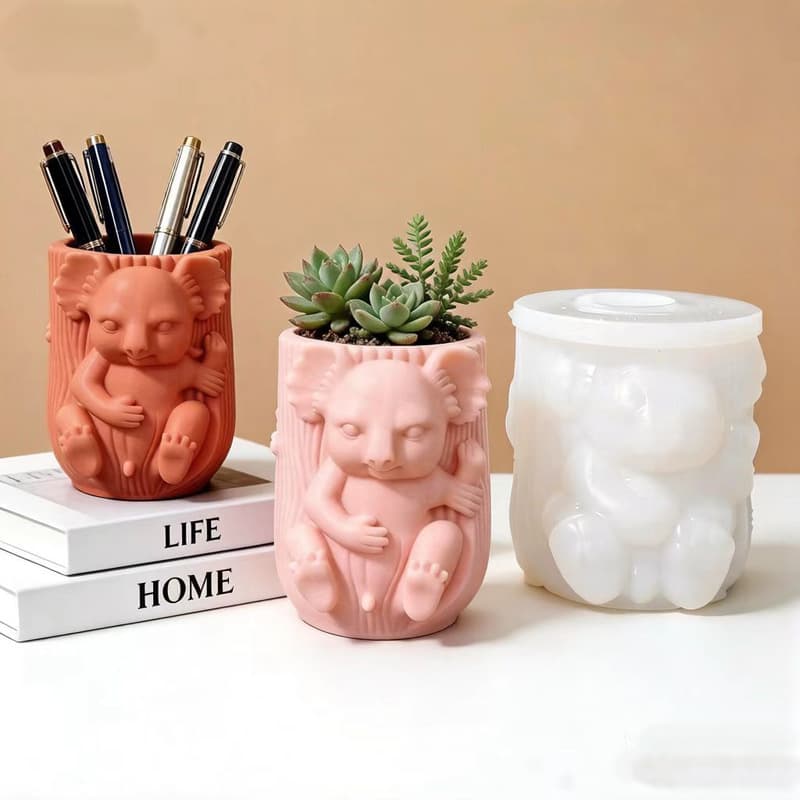 Cute Koala Succulent Planter Silicone Mold DIY Cement Plaster Resin Candle Cup Pen Holder Ornament Mold