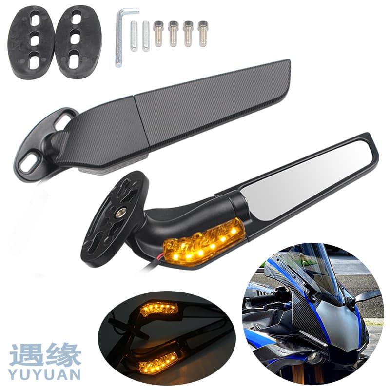 New Motorcycle LED Rearview Mirror Universal Wind Wing Reflector Aluminum Alloy for Street and Racing Bikes