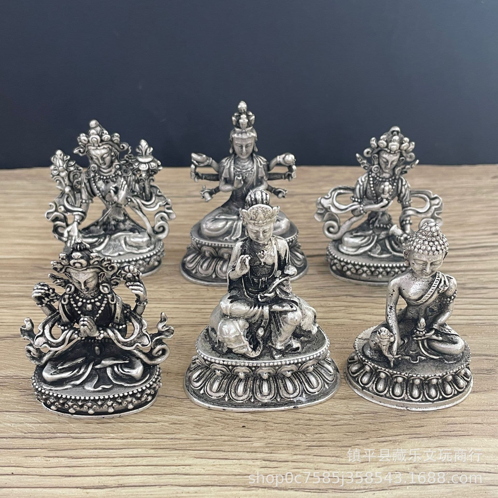 Wholesale Antique Tibetan Silver-Plated Thousand-Hand Avalokitesvara, Green Tara, and Medicine Buddha Pocket Statues