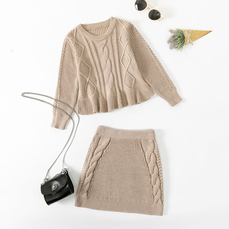 Manufacturer wholesale girls autumn and winter sweater skirt suit children solid color pullover cotton thread bottoming knitted skirt two-piece set