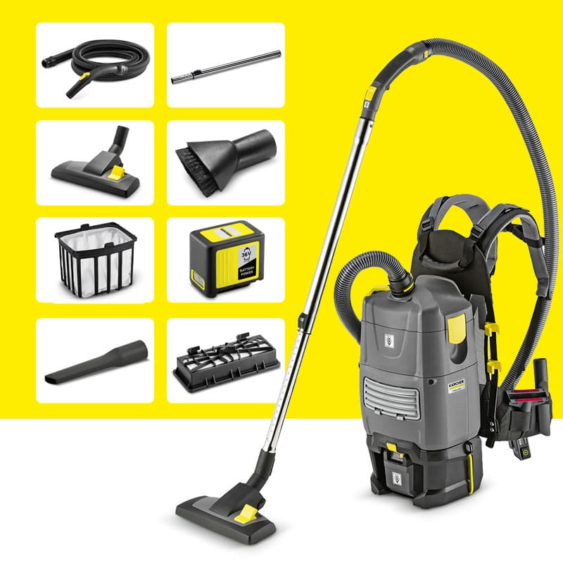 Kach BV5/1 BP backpack vacuum cleaner attachment hose floor dust bag furniture flat nozzle filter motor