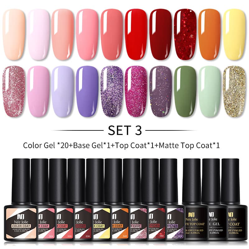 Nee Jolie Cross-Border Wholesale 20+3 Gel Nail Polish UV Gel Nail Polish Set Manicure Base Coat Top Coat