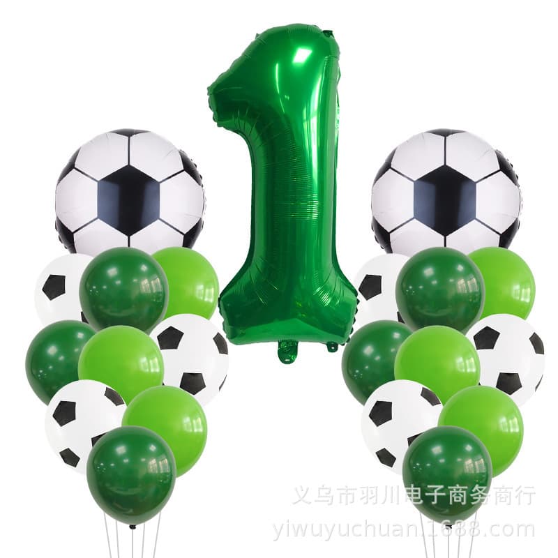 Cross-border Green Shade Football Series Set Birthday Aluminum Film Number Black and White Print Balloon Background Decoration Supplies