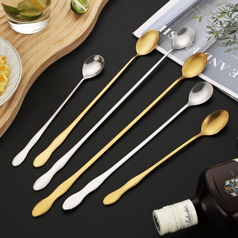 Stainless steel spoon with gourd handle, extended ice spoon 20/26/32cm gold tone bar spoon, honey juice stirring spoon