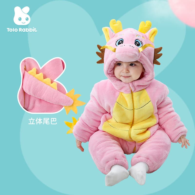 Qiletu Dropshipping Baby Onesie Autumn Winter Thickened Infant Romper Cartoon Animal Footed Jumpsuit