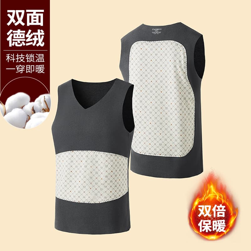 2025 Autumn/Winter New Men's Fleece-Lined Thick Warm Vest, Seamless Inner Wear Sleeveless Waistcoat Heating Base Layer Shirt