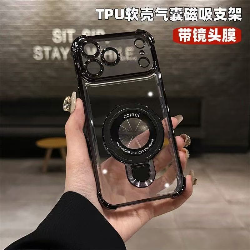 Suitable for Iphone18Promax Airbag Magnetic Holder Mobile Phone Case Apple 17E Transparent Electroplated Four-Corner Soft Case