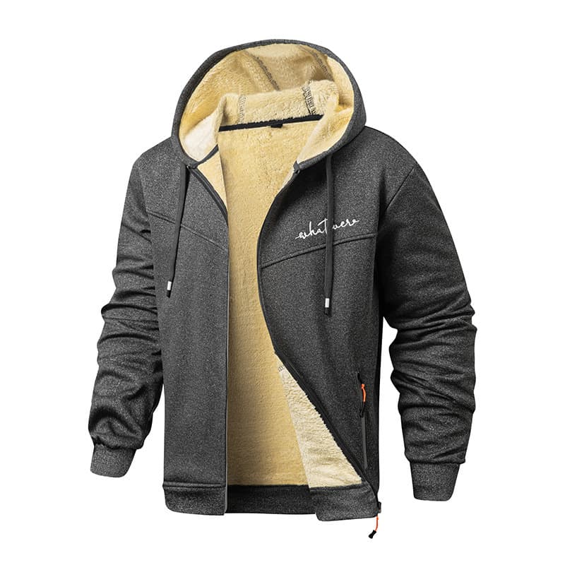 Cross-border European code special edition manufacturer embroidered lamb velvet jacket men's autumn and winter new cardigan hooded plus velvet sweatshirt