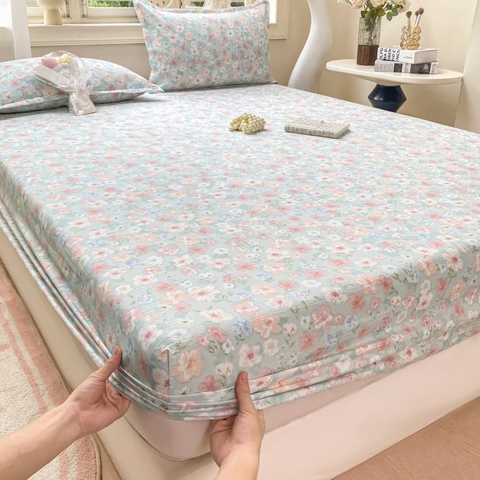 Class A Kapok Crinkled Gauze Double-Layer Bed Sheet Fitted Sheet Mattress Protector Anti-Slip Cover Single Fitted Sheet Fitted Sheet Three-Piece Set