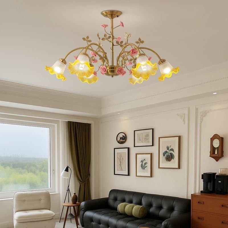 French-Style Pastoral Bedroom and Living Room Rose Flower Chandelier Designer Vintage Warm Romantic Atmosphere Princess Room Lily of the Valley Lamp