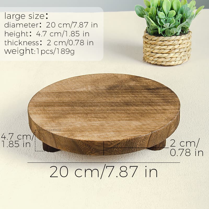 Solid Wood Three-Leg Round Raised Base, Flower Pot Stand Tray Pad, Vintage Distressed Desktop Decorative Base Factory