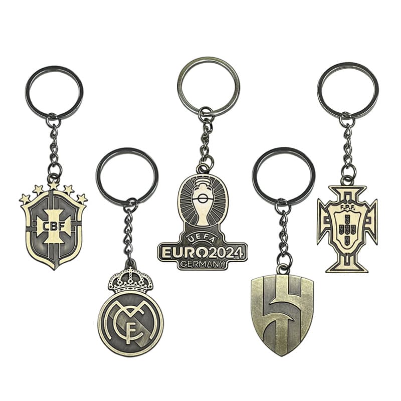 Football Team Crest Bronze Alloy Keychain Real Madrid Barcelona Inter Milan AC Milan Juventus Paris Chelsea Souvenir