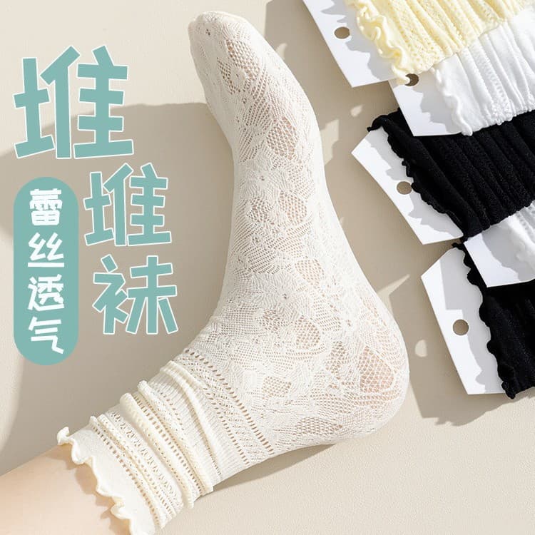 Women's Socks Summer Thin Hollow Breathable Lace with Mary Jane Shoes Layered Socks Scalloped Trim Socks Lace Trim Mid-Calf Socks