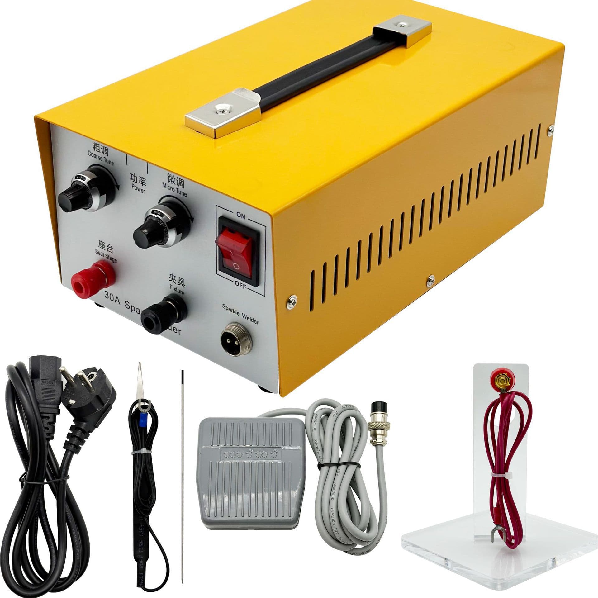 Portable 30A Jewelry Spot Welder for Gold Silver K Gold Necklace Ring Welding, Handheld Foot-Operated Micro Touch Welding Jewelry Making Tool