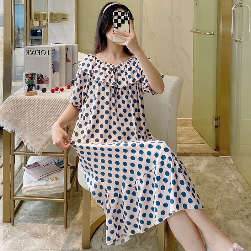 Nightgown Women's Pajamas Summer Short Sleeve Long Dress, Loose Plus Size Sweet Fairy Style