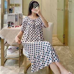 Nightgown Women's Pajamas Summer Short Sleeve Long Dress, Loose Plus Size Sweet Fairy Style