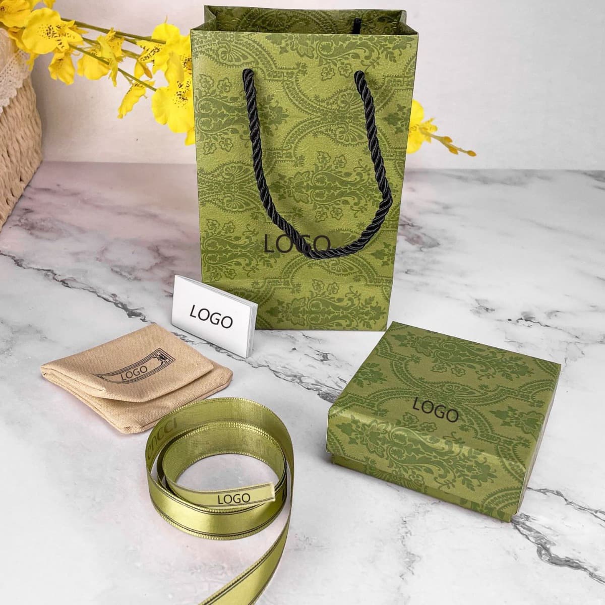 Gujia Gucci G Home Jewelry Green Full Set Half Lid Packaging Box Jewelry Bag High-End Packaging Gift Box