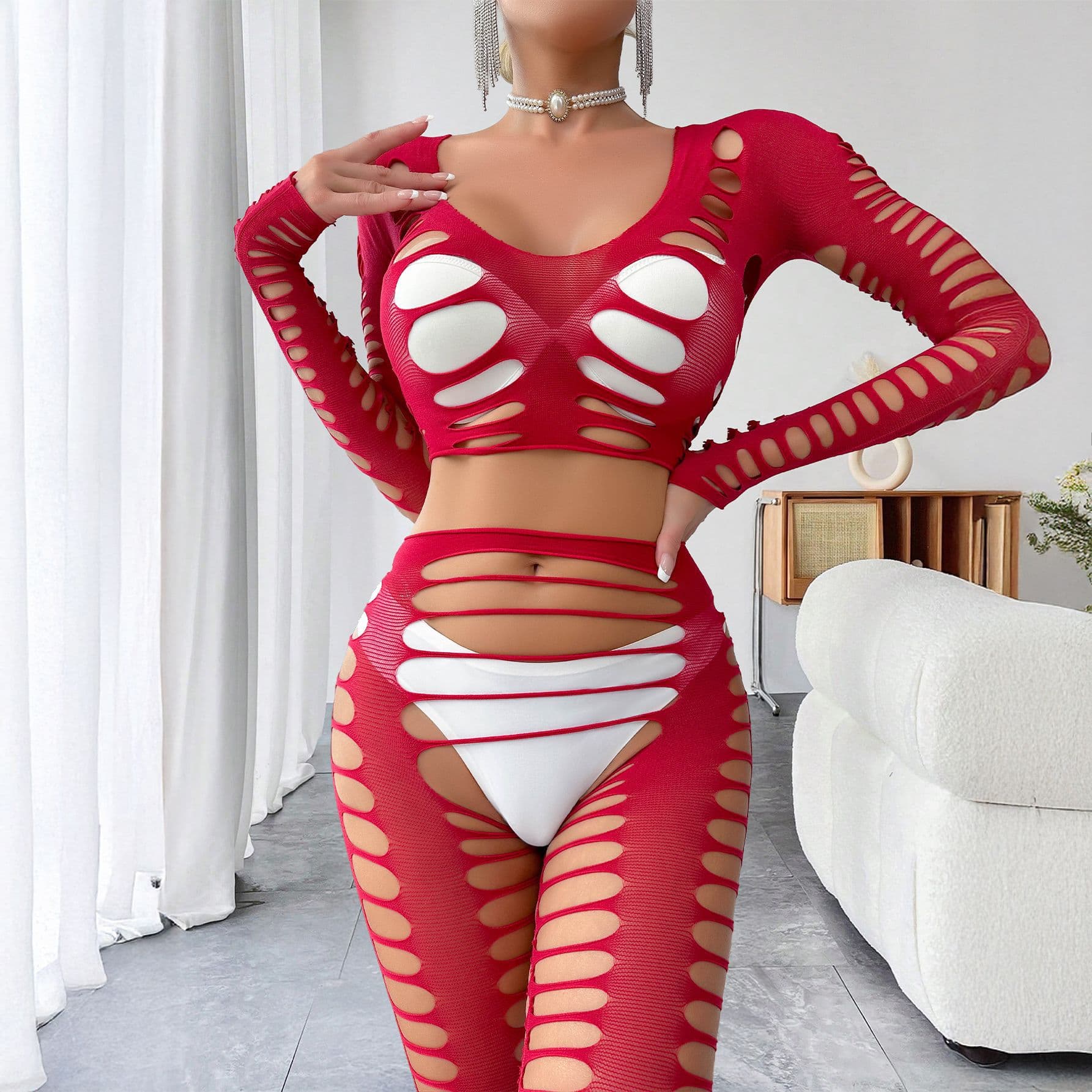 European and American Uniform Temptation Hollow Sexy Underwear Royal Sister Pantyhose Two-piece Set Fishnet Sexy Underwear Women Wholesale