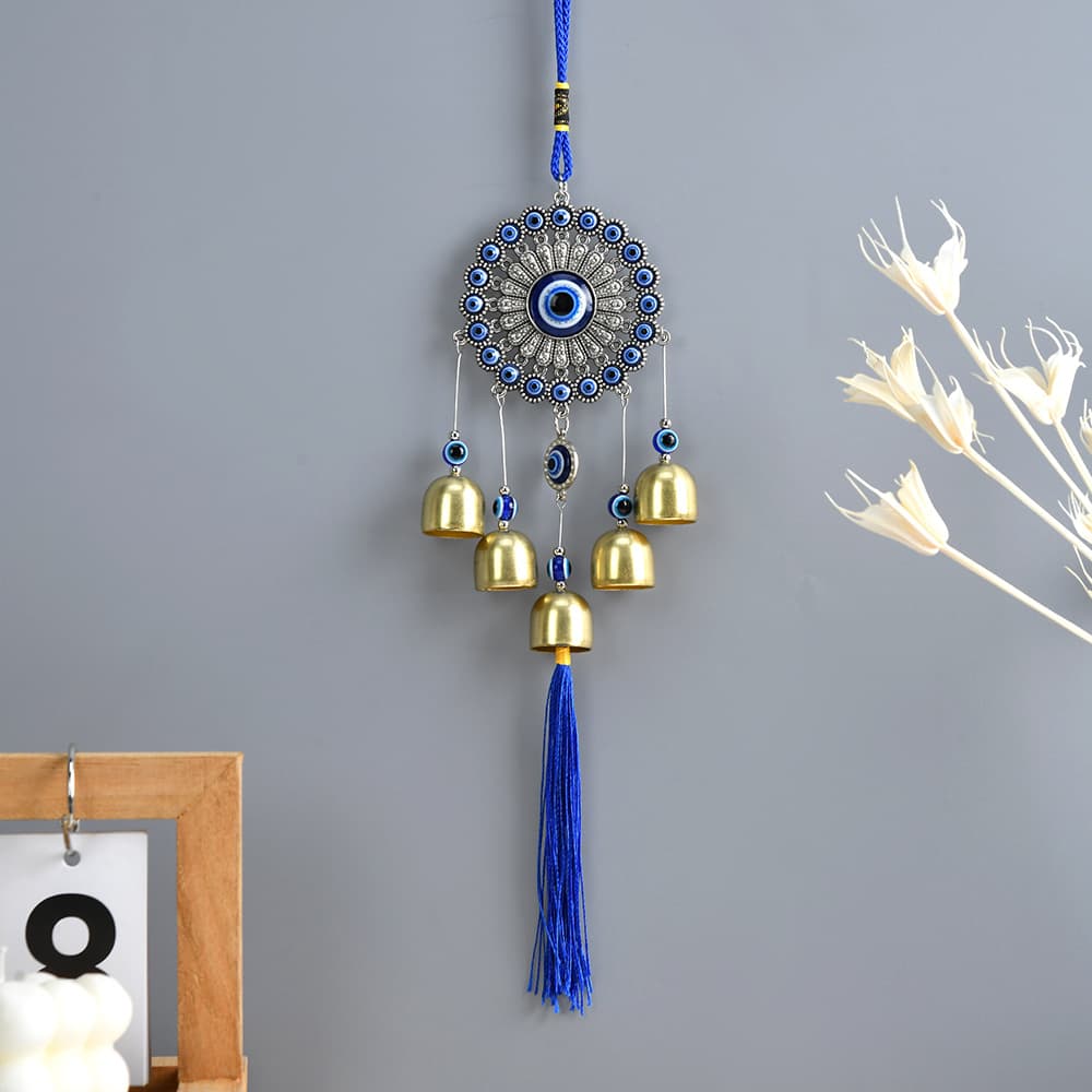 Cross-border Turkish Evil Eye Sunflower Wind Chime Ornament DIY Bell Metal Eye Wind Chime Pendant Gift