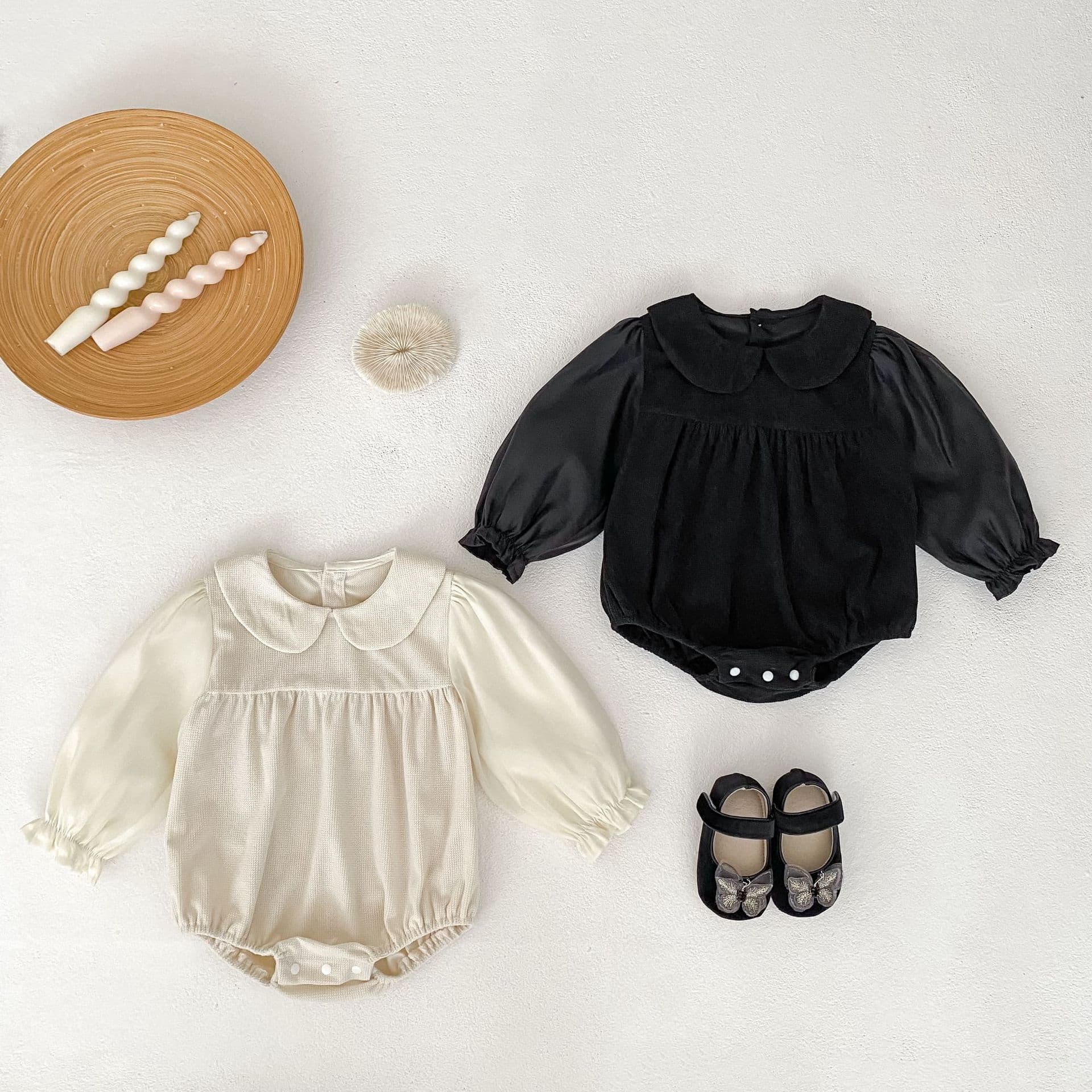 2026 Autumn Collection Baby Girl French Style Exquisite Lapel Corduroy Doll Collar Solid Color Long Sleeve Romper