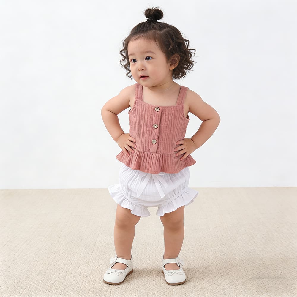 Kids Tales Summer Amazon Baby Cotton Linen Strap Girl Set Baby Girl Set
