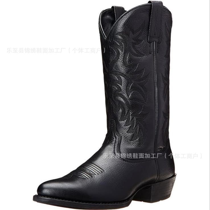 Manufacturer's embroidered high-heeled men's mid-calf boots with wooden heel, European and American style, Western cowboy boots, winter size 38-48