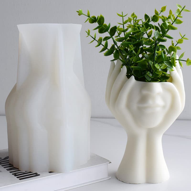 New Large Face-Holding Flower Pot Mold DIY Crystal Resin Aromatherapy Candle Vase Silicone Mold Wholesale